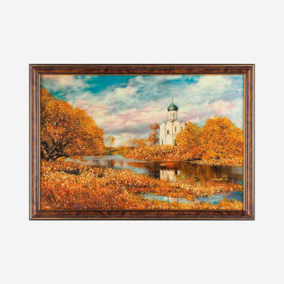 Картина с янтарём «Церковь у реки»
